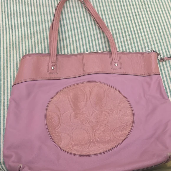 Rare Vintage Coach Mauve and Brown Signature Tote Purse Or Small Laptop Bag - Picture 3 of 17